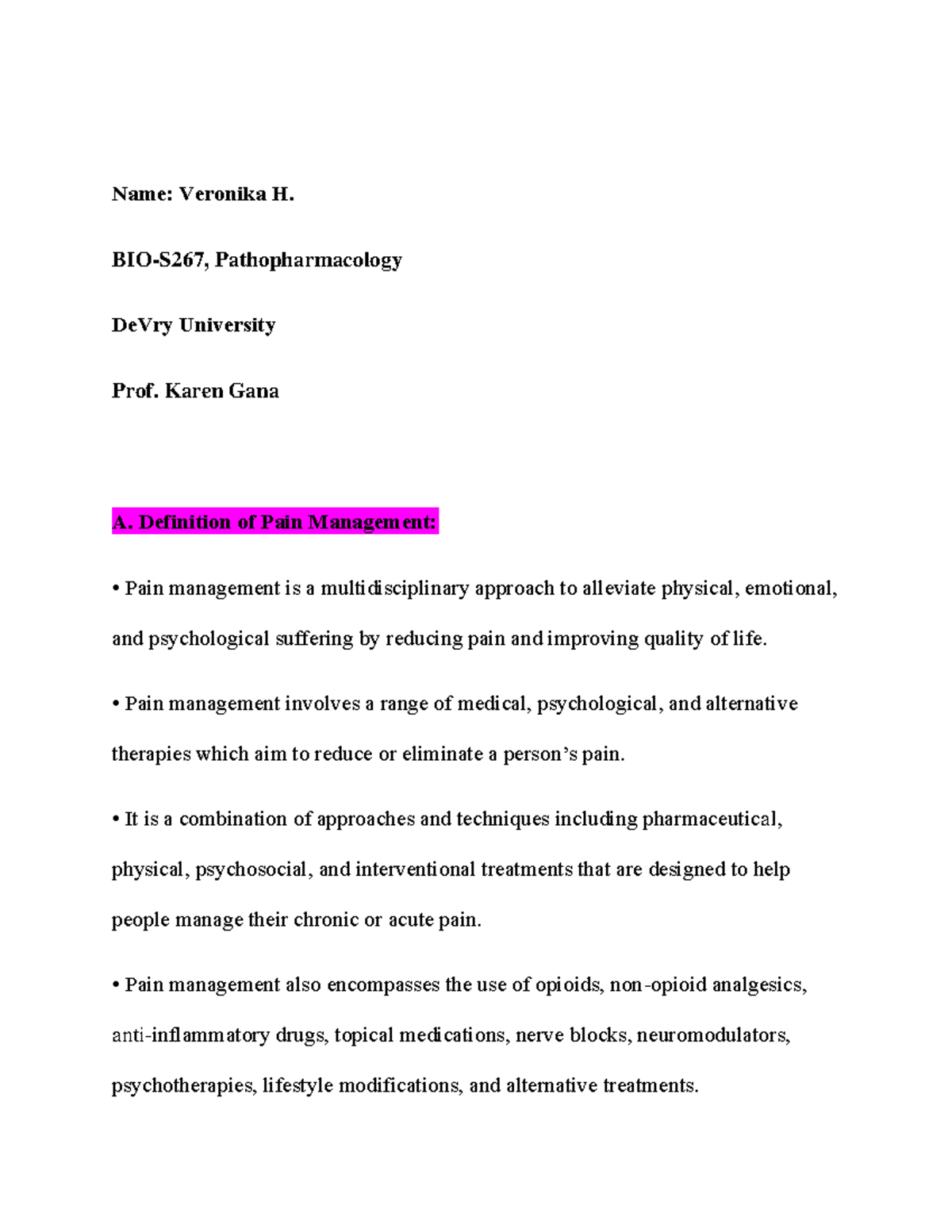 Pain Management - Hi, This Notes are made by me using textbook and ...