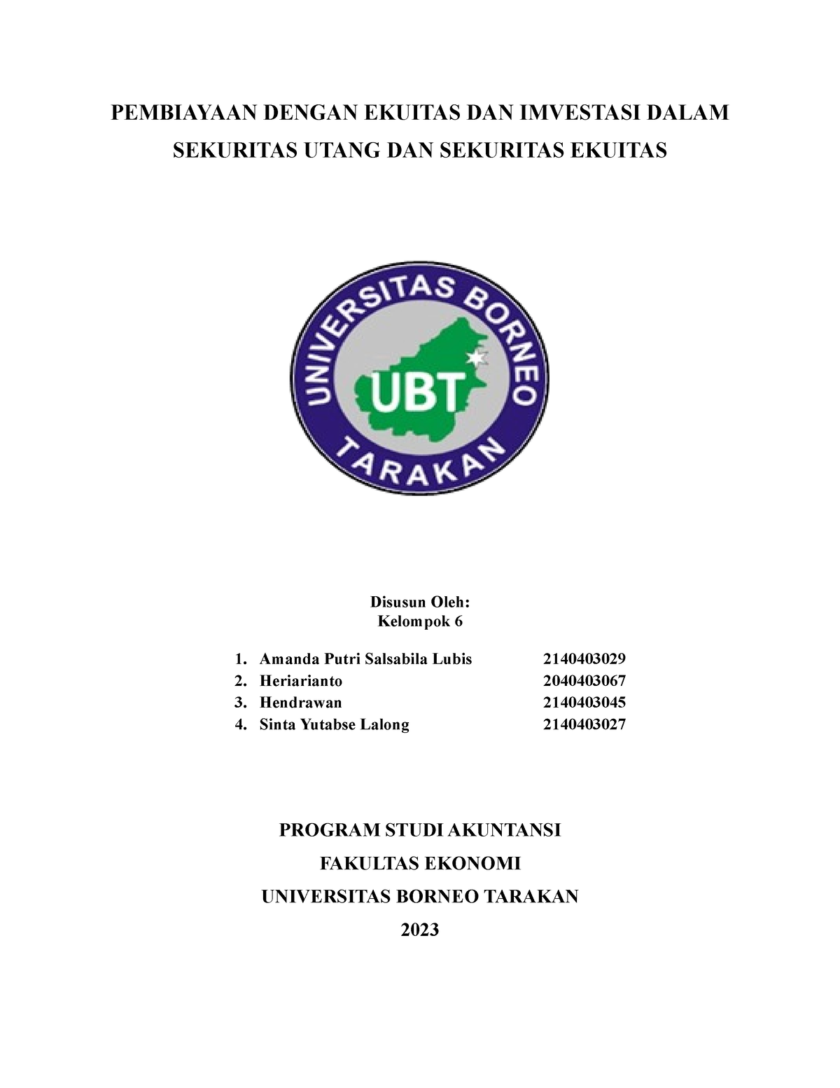 Kelompok 6 Pembiyaan Ekuitas Dan Investasi Dalam Sekuritas Utang Dan ...