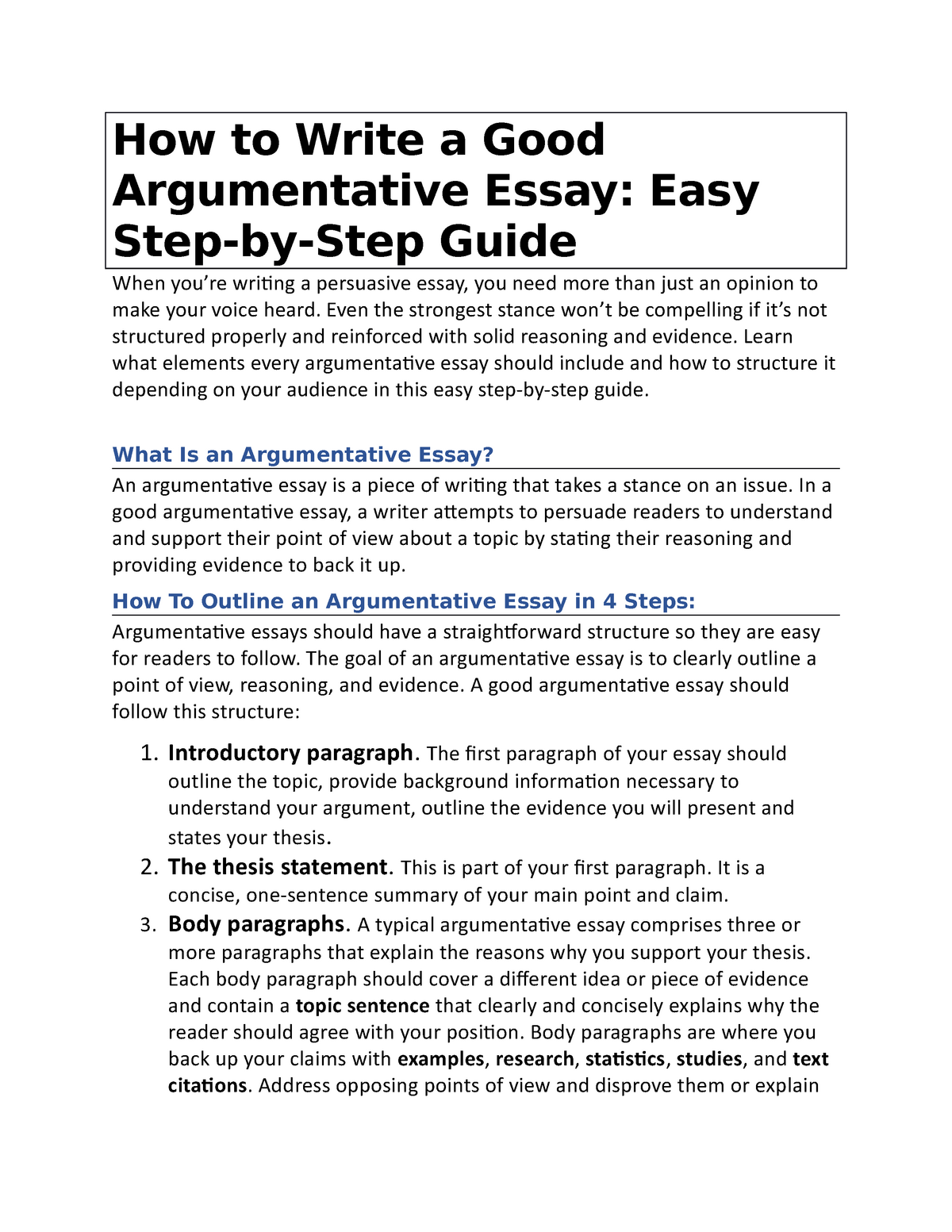 how to write an argumentative essay format