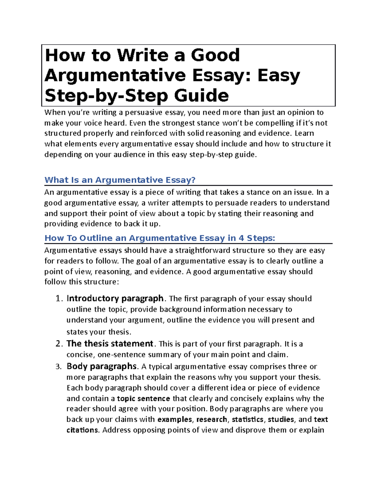 easy steps to write an argumentative essay