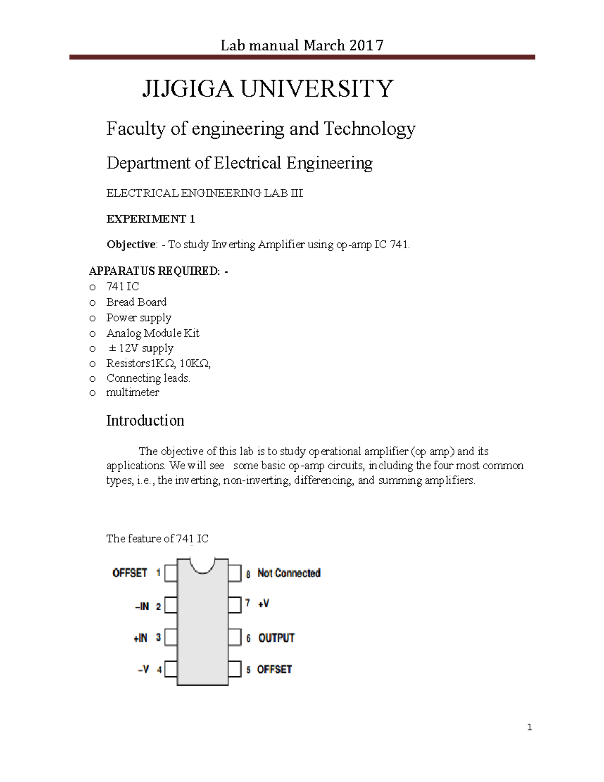 Lab III Experiment 1 - Study - Lab Manual March 2017 1 JIJGIGA ...