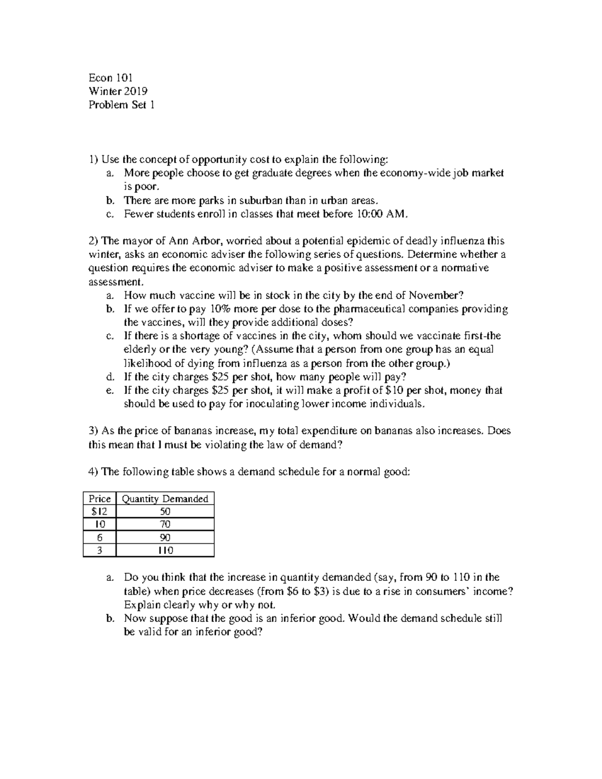 PS1 - Econ 101 - Econ 101 Problem Set Practice - Econ 101 Winter 2019 ...