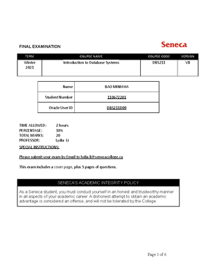 DBS211 Lab06 SQL DDL - this is lab from DBS 211 - DBS211 – Introduction ...