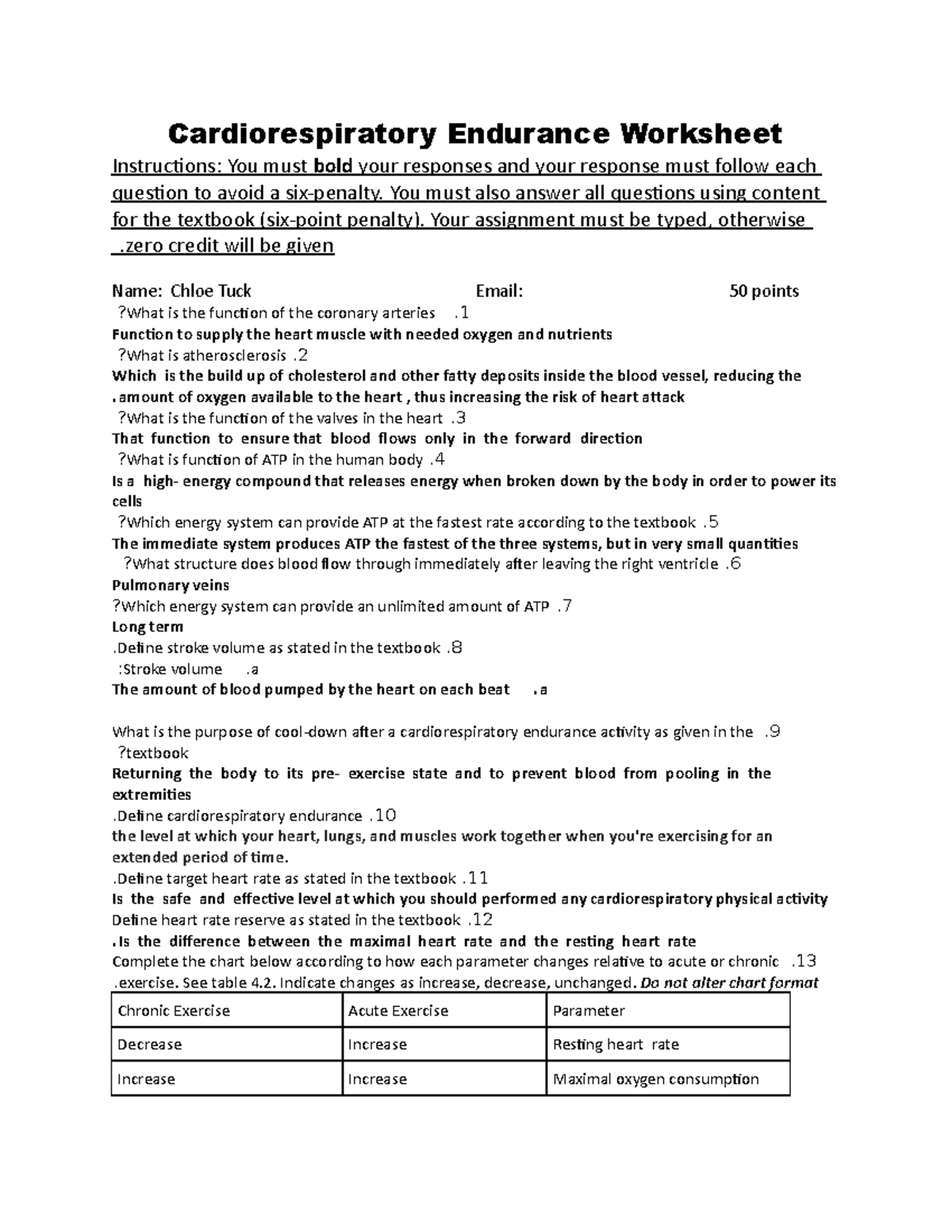 Cardiorespiratory Endurance Worksheet Cardiorespiratory Endurance