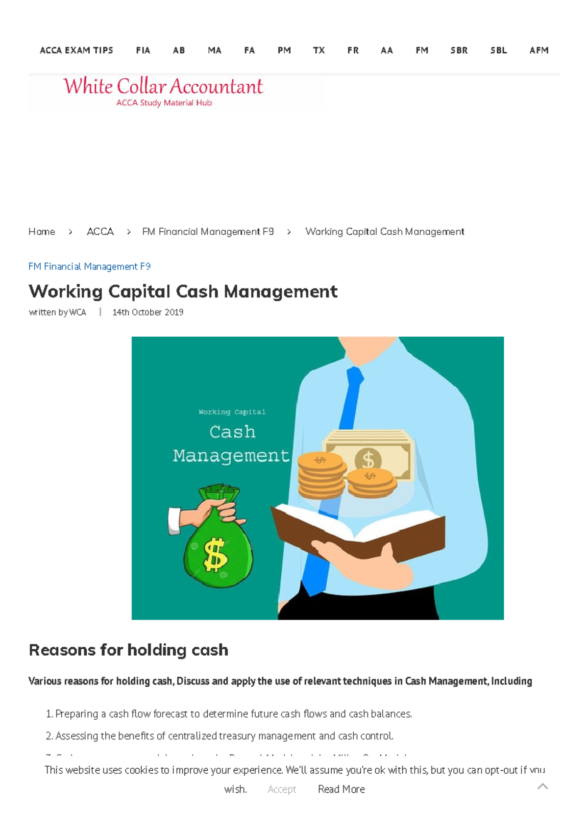 Working Capital Cash Management Home ACCA FM Financial Management F9