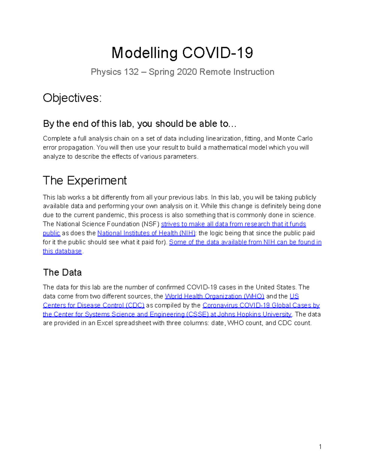 Covid-19 Lab - Lab report for COVID Modeling lab - Professor Brokk ...