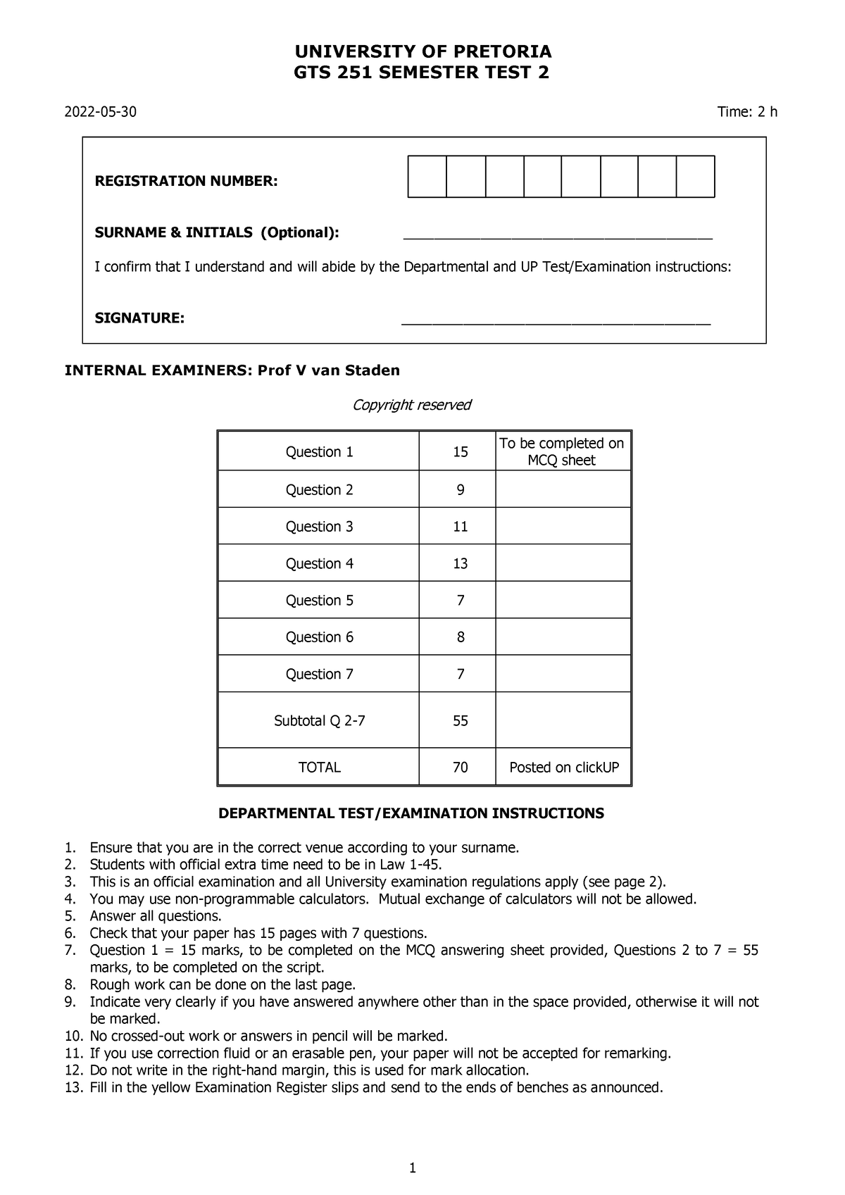 Semester test 2 2022 past paper with answers for 2022 - UNIVERSITY OF ...