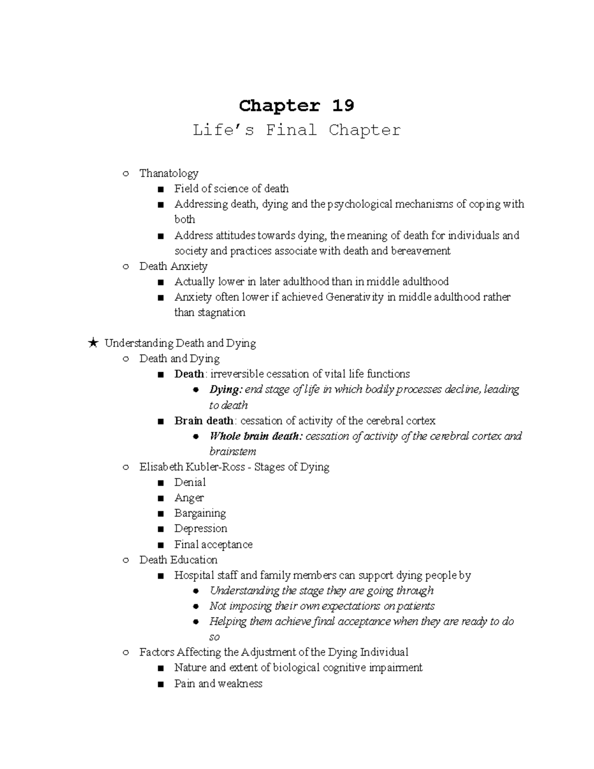 Chapter 19 - Chapter 19 Life’s Final Chapter Thanatology Field of 