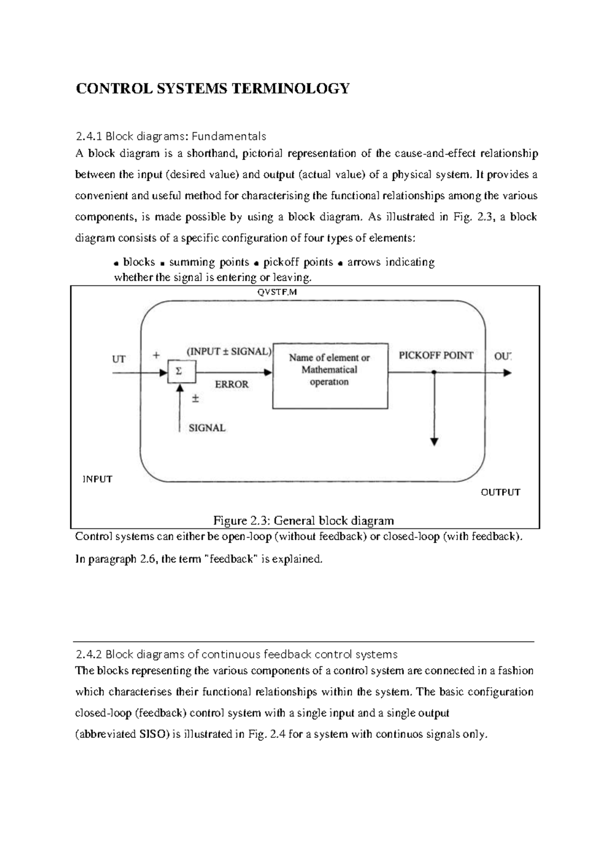 Control Systems Terminology - CONTROL SYSTEMS TERMINOLOGY 2.4 Block ...