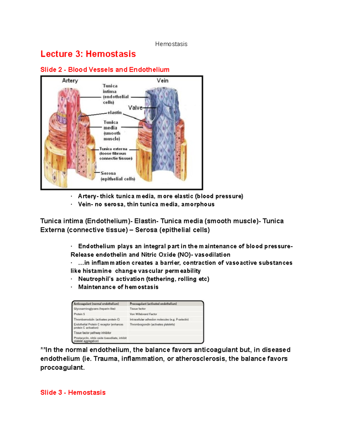Pathophysiology lecture 3 copy Hemostasis Lecture 3 Hemostasis