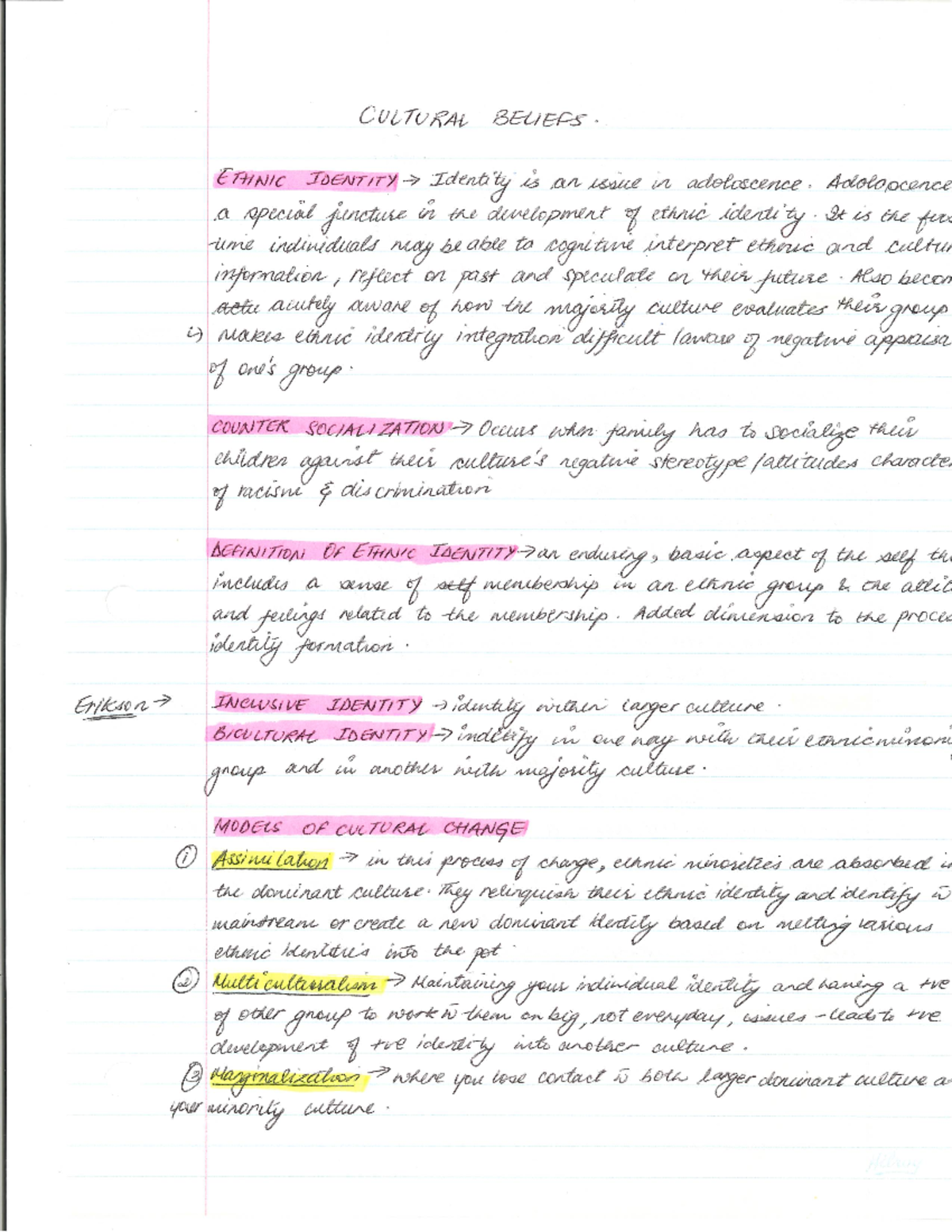 Cultural beliefs ch-4 - Hand-written notes for the chapter. - PSYC 355 ...
