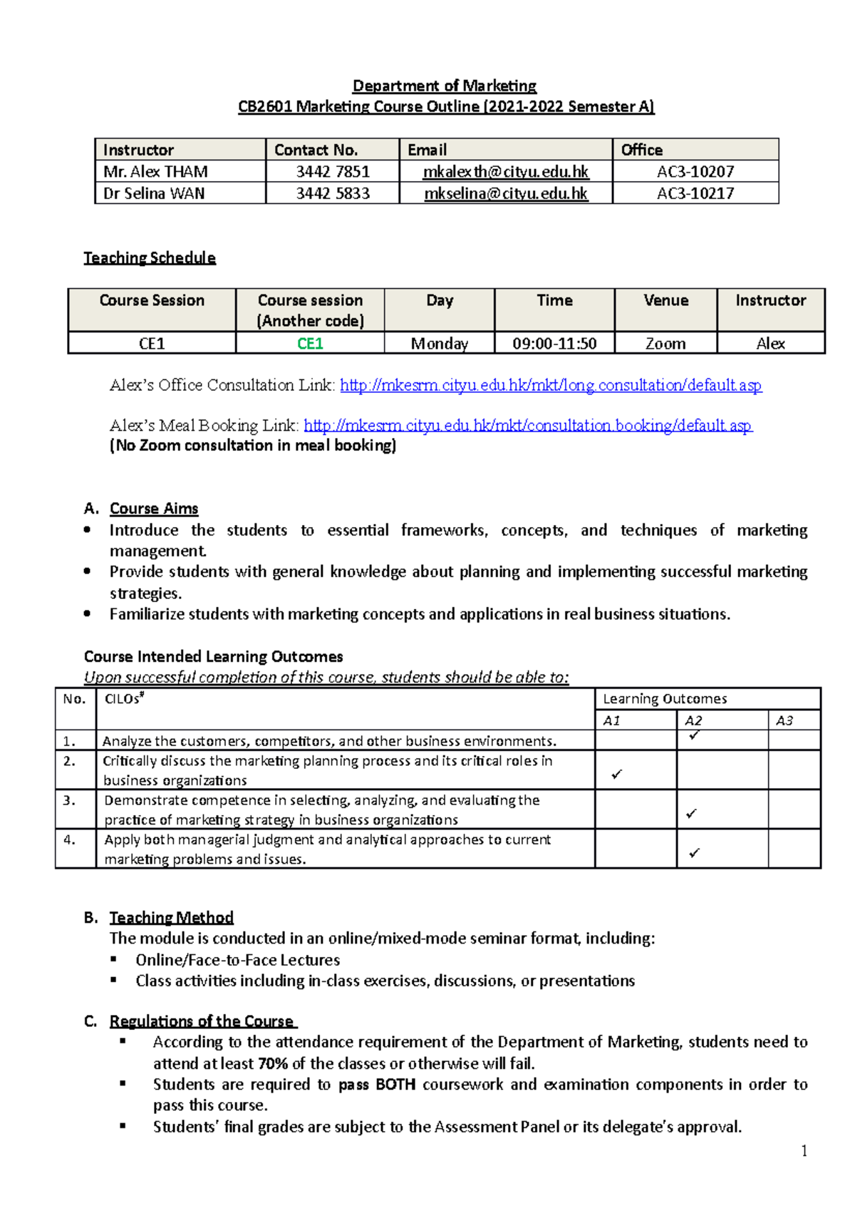 2021 2022 Sem A CB2601 Course Outline - Department Of Marketing CB2601 ...