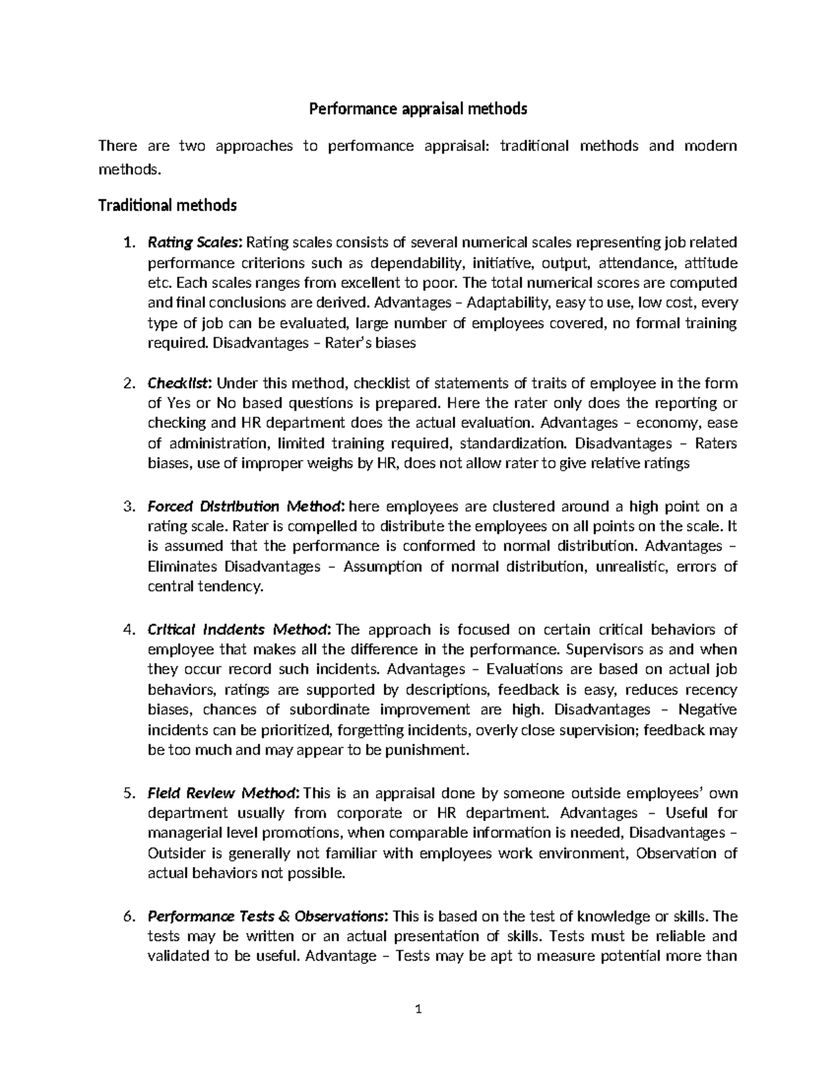 Performance appraisal methods 1 - Performance appraisal methods There ...