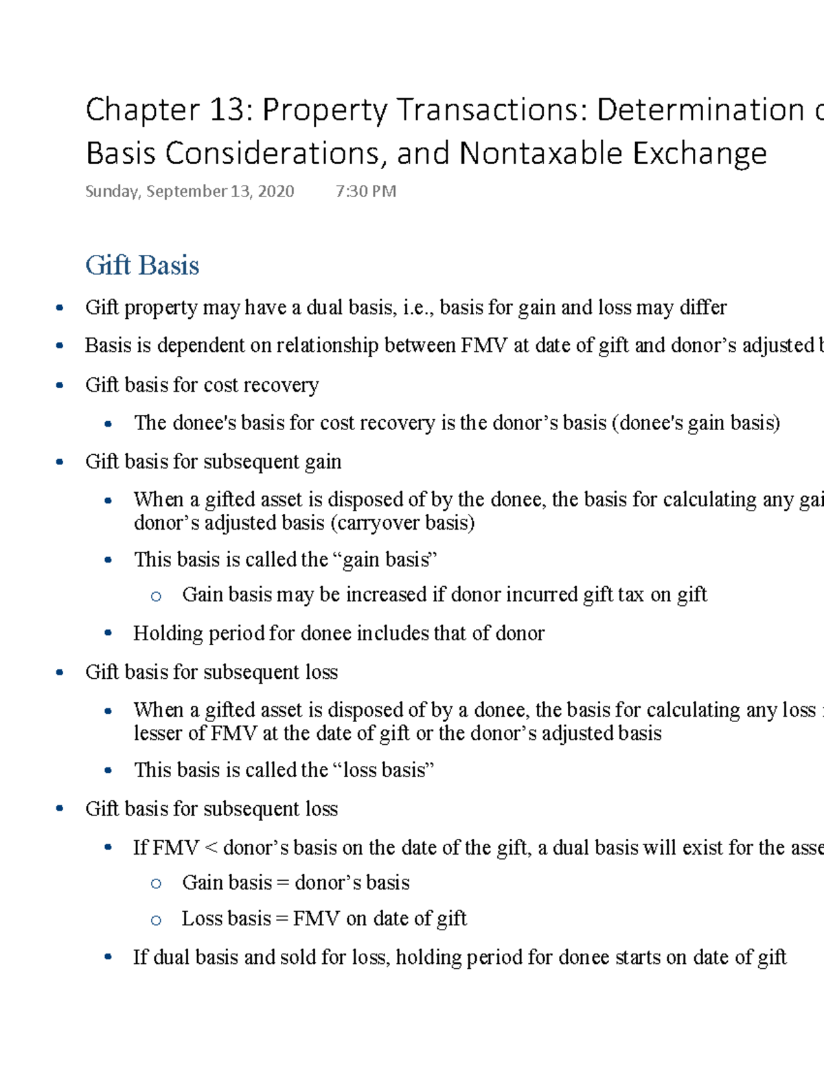 Chapter 13 Gift Basis - Lecture Notes 3 - Warning: Tt: Undefined Function:  32 Warning: Tt: Undefined - Studocu