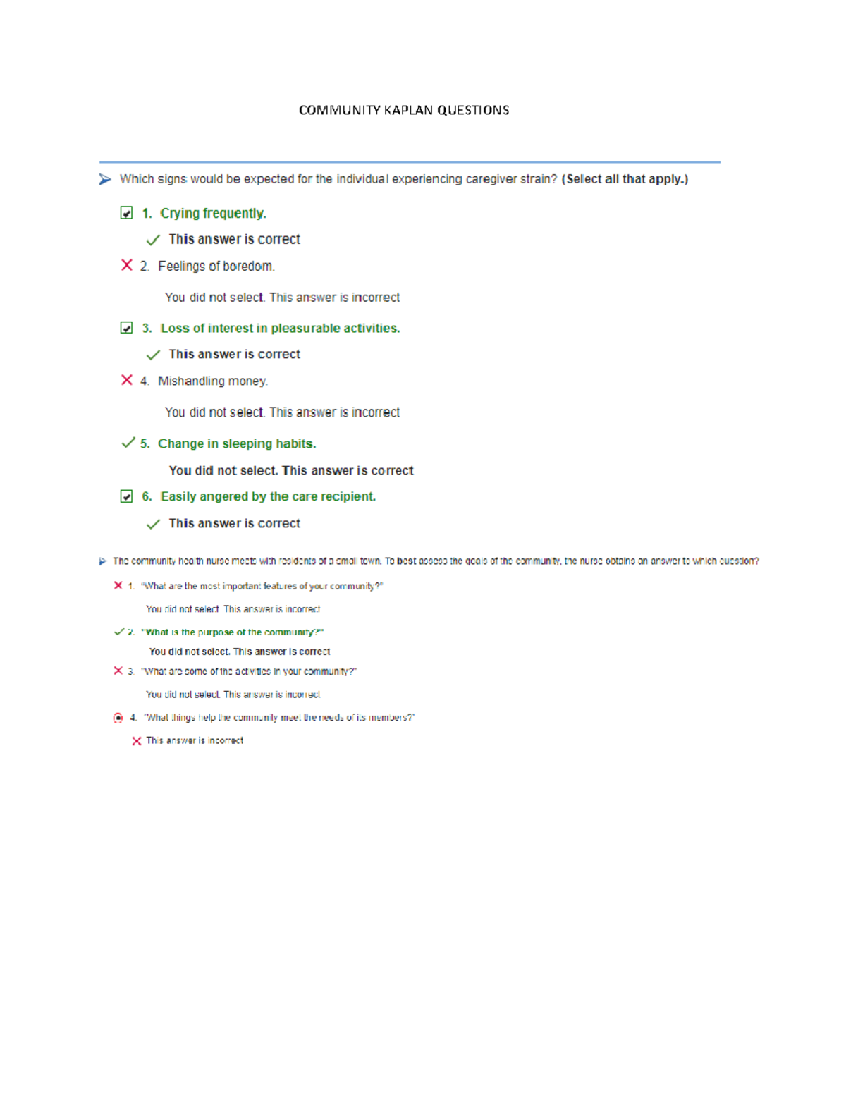 Community Kaplan Questions NUR 232 COMMUNITY KAPLAN QUESTIONS Studocu