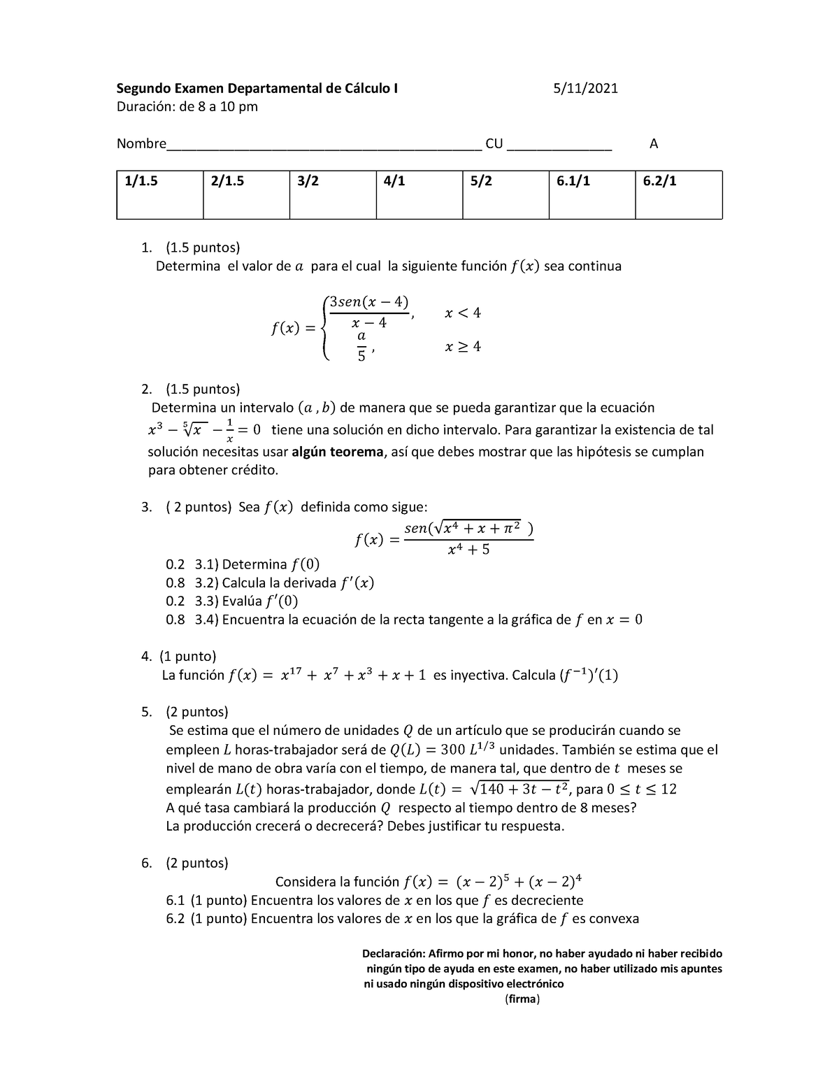 Exd2bcalc 1oto21 - Examen Departamental 2 - Cálculo Diferencial E ...