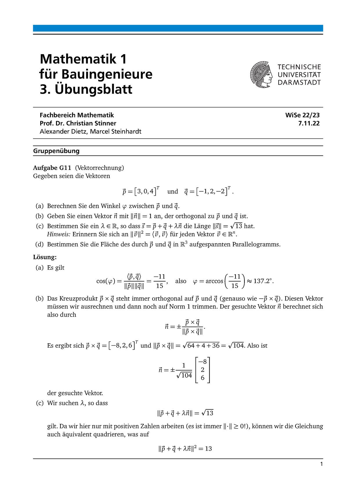 Uebung 03L - MATHE - Mathematik 1 Für Bauingenieure 3. Übungsblatt ...