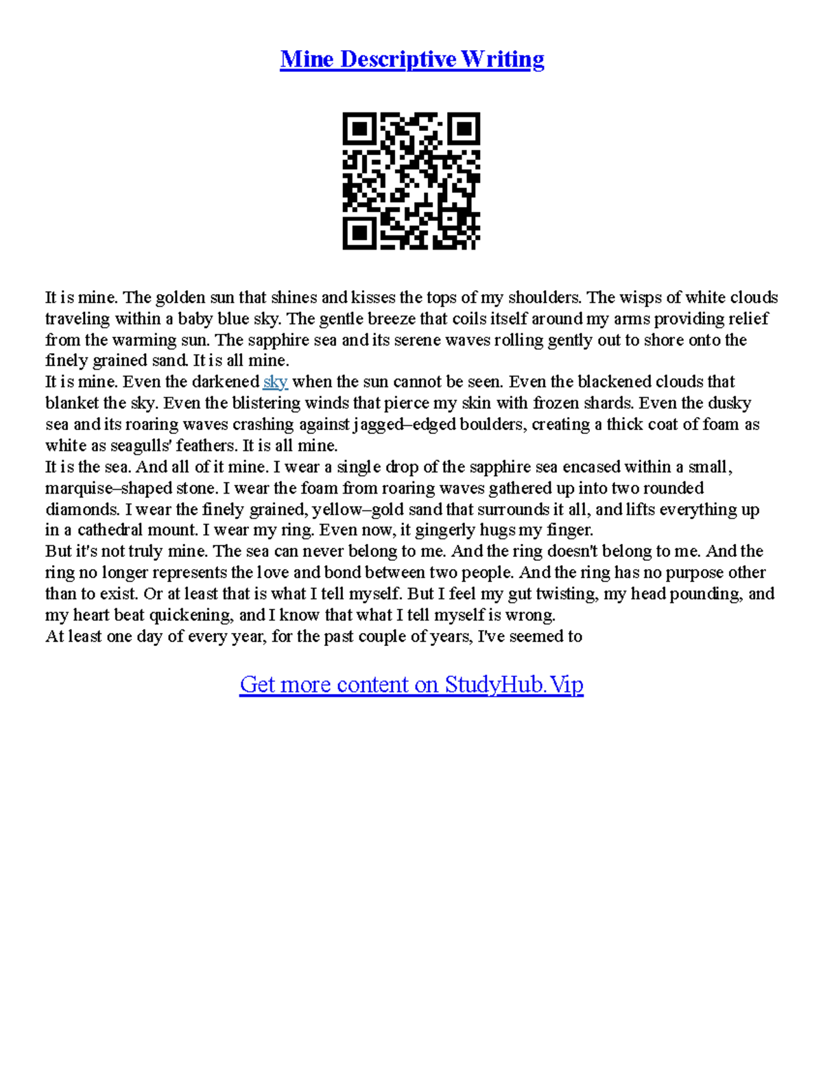 Descriptive Essay Writing Topics - Mine Descriptive Writing It is mine ...