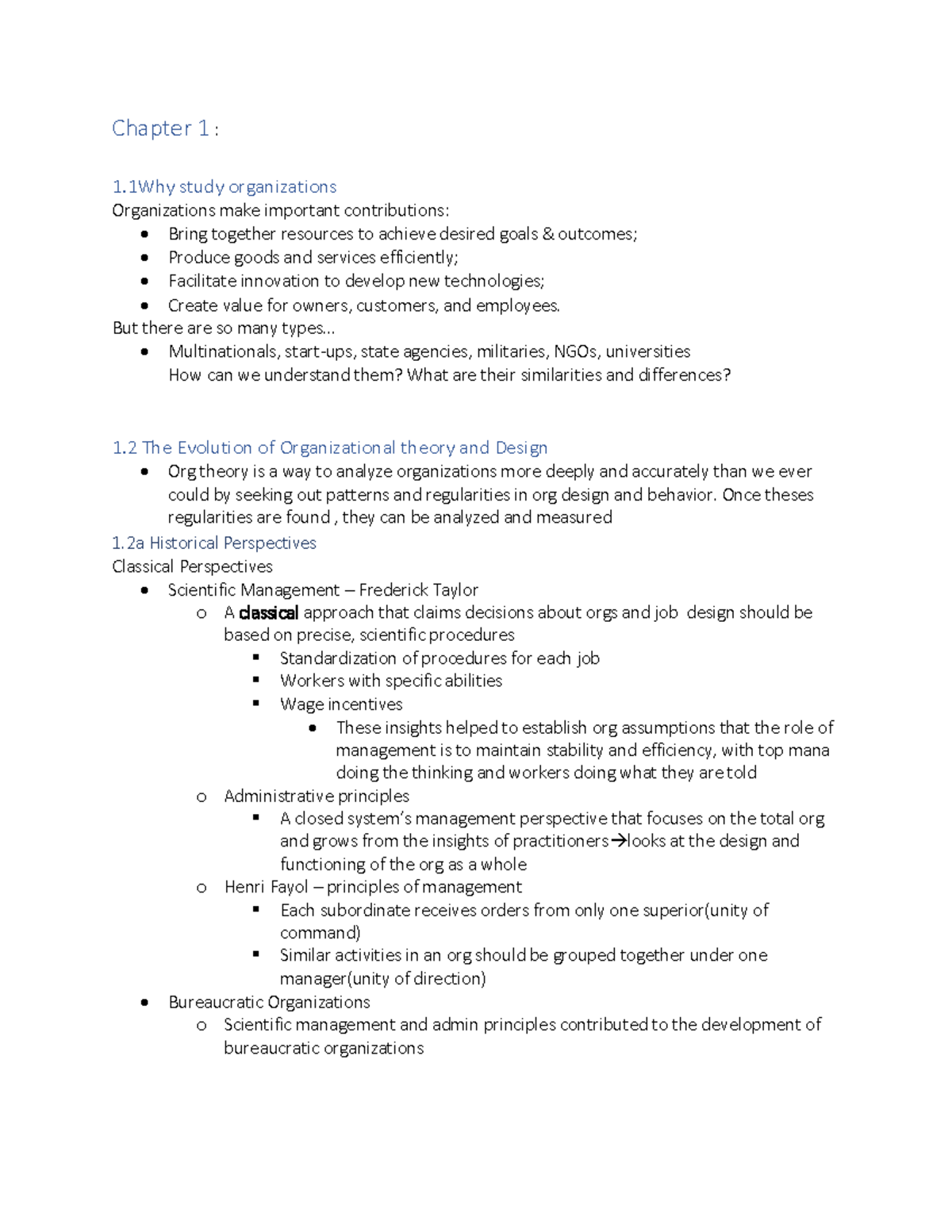 Chapter 1 - Chapter 1 : 1 study organizations Organizations make ...