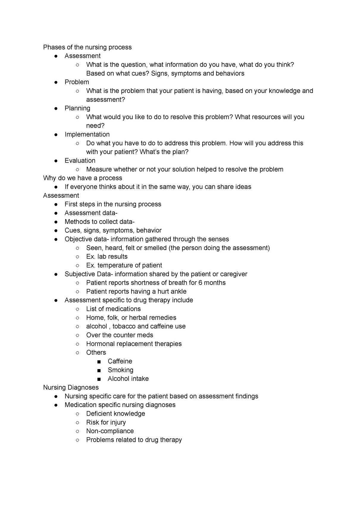 Pharmacokinetics - Phases of the nursing process Assessment What is the ...