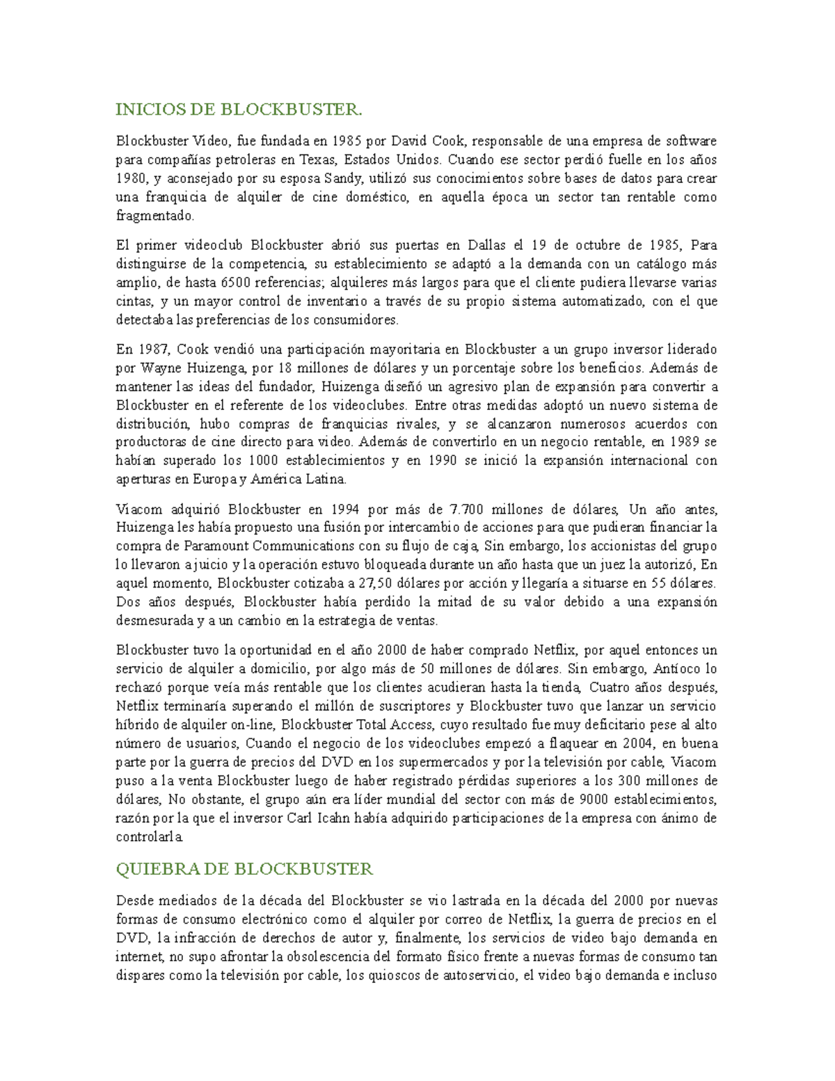 Sintesis Blockbuster - INICIOS DE BLOCKBUSTER. Blockbuster Video, fue ...