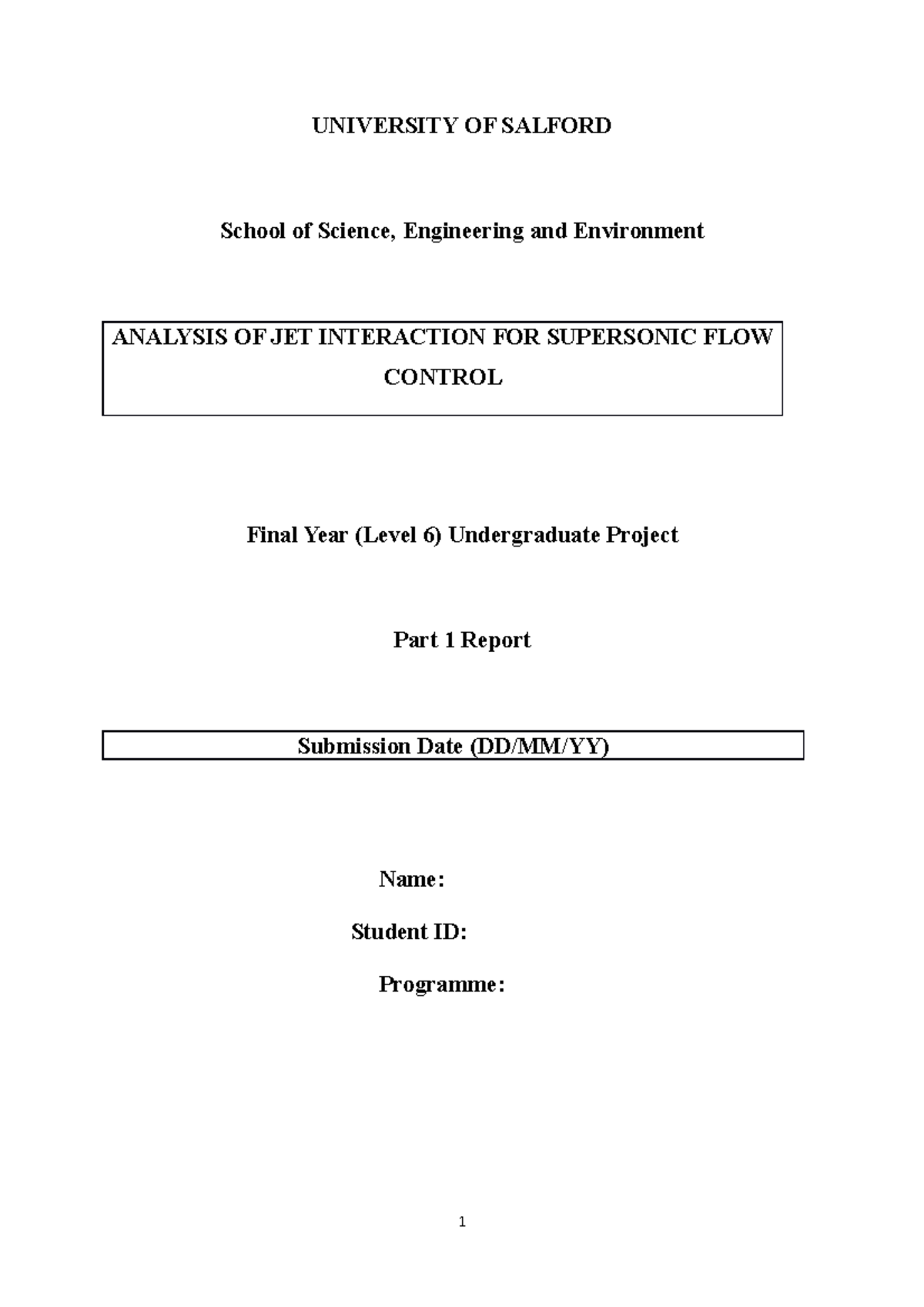 Analysis of Jet Interaction for Supersonic Flow Control - UNIVERSITY OF ...