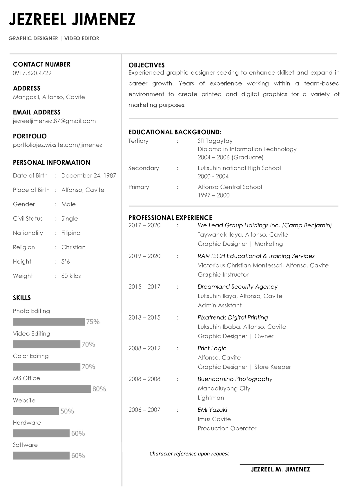 Jezreel Jimenez Resume V1 - JEZREEL JIMENEZ GRAPHIC DESIGNER | VIDEO ...