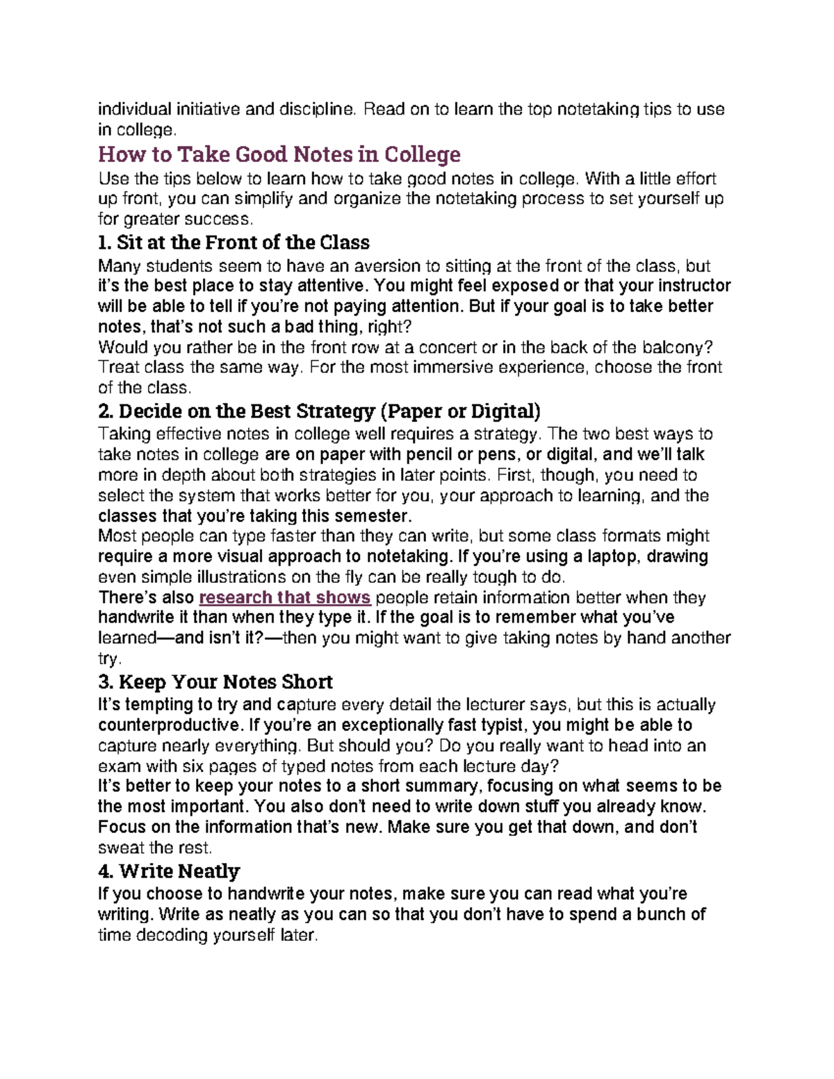 How to take effective notes - individual initiative and discipline ...