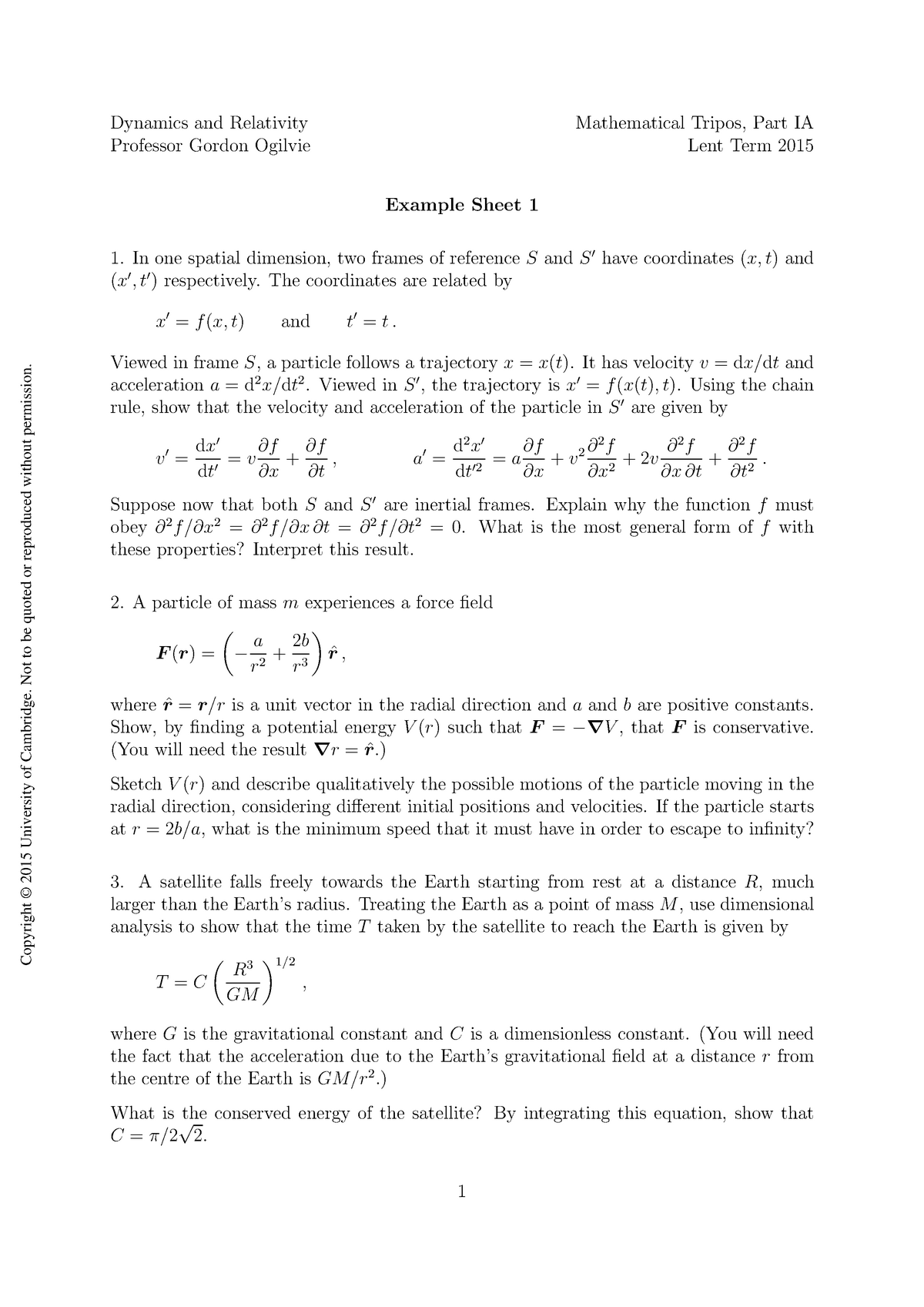 Dynamics and Relativity Questions - Copyright © 2015 University of ...