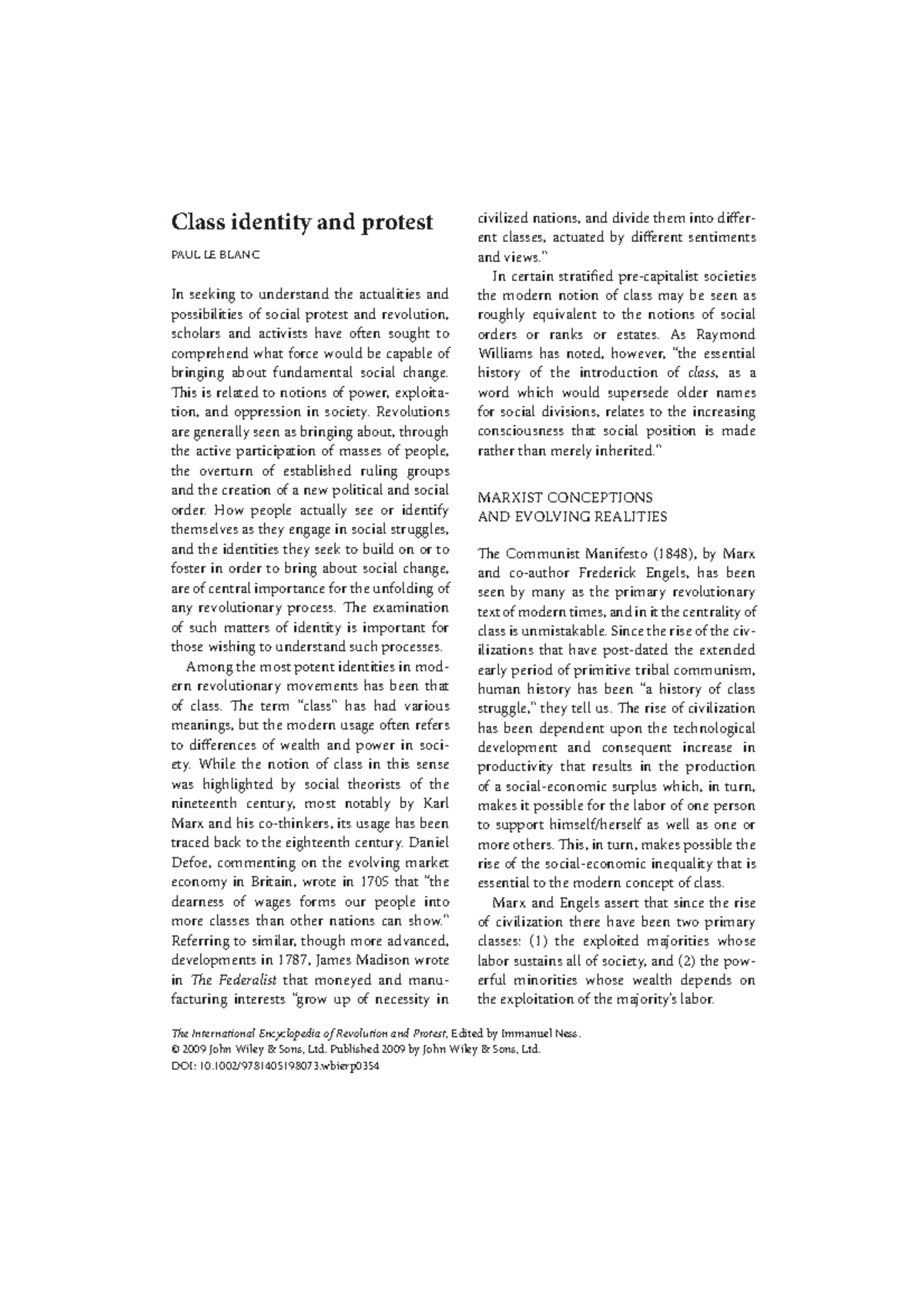 Paul Le Blanc- Class Identity and Protest - Class identity and protest ...
