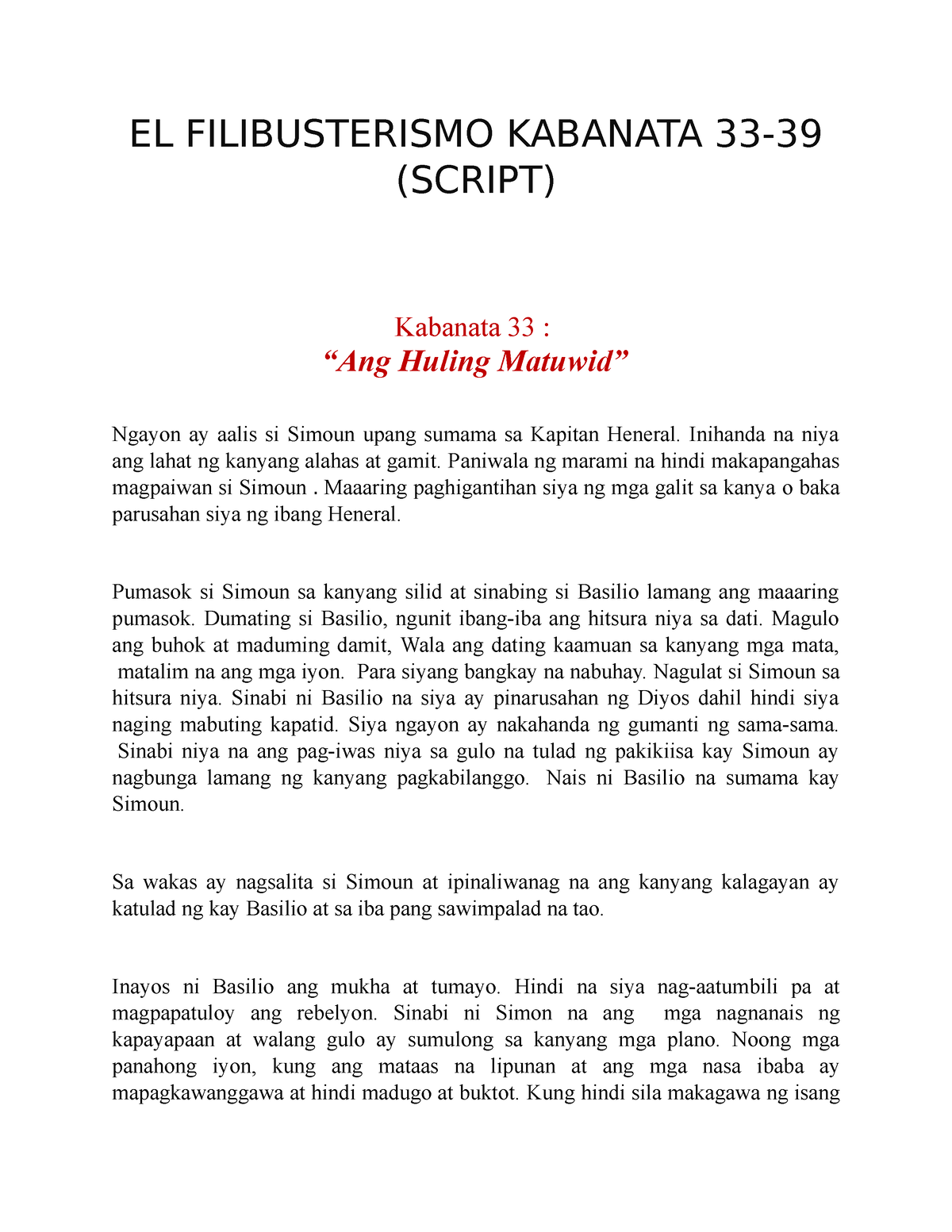 El Fili Kabanata 33 39 El Filibusterismo Kabanata 33 Script 