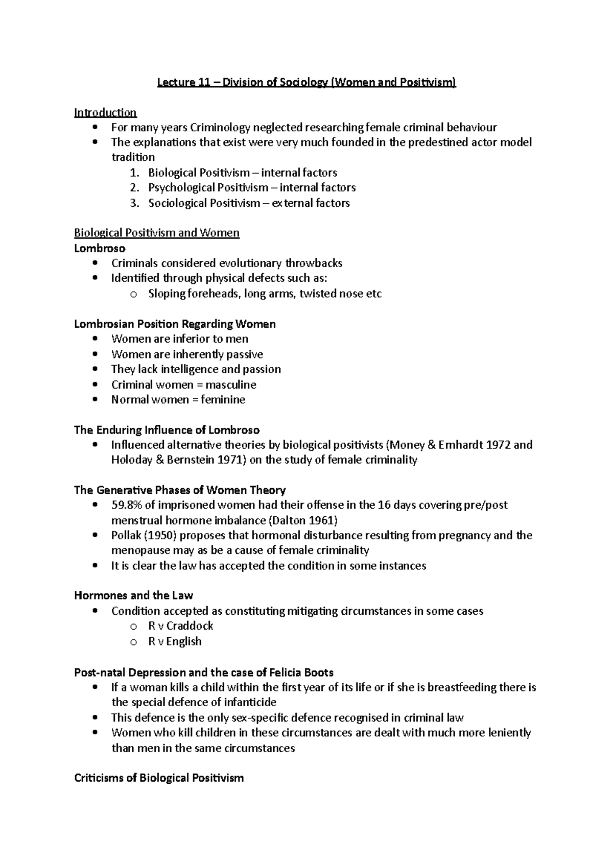 Lecture 11 - Lecture 11 – Division of Sociology (Women and Positivism ...