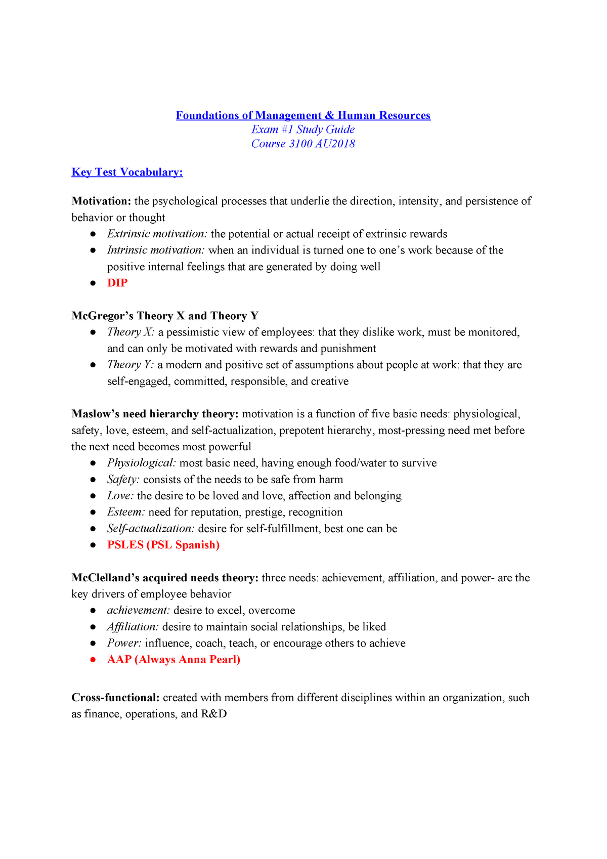 Lecture Notes midterm 2 Foundations of Management & Human Resources