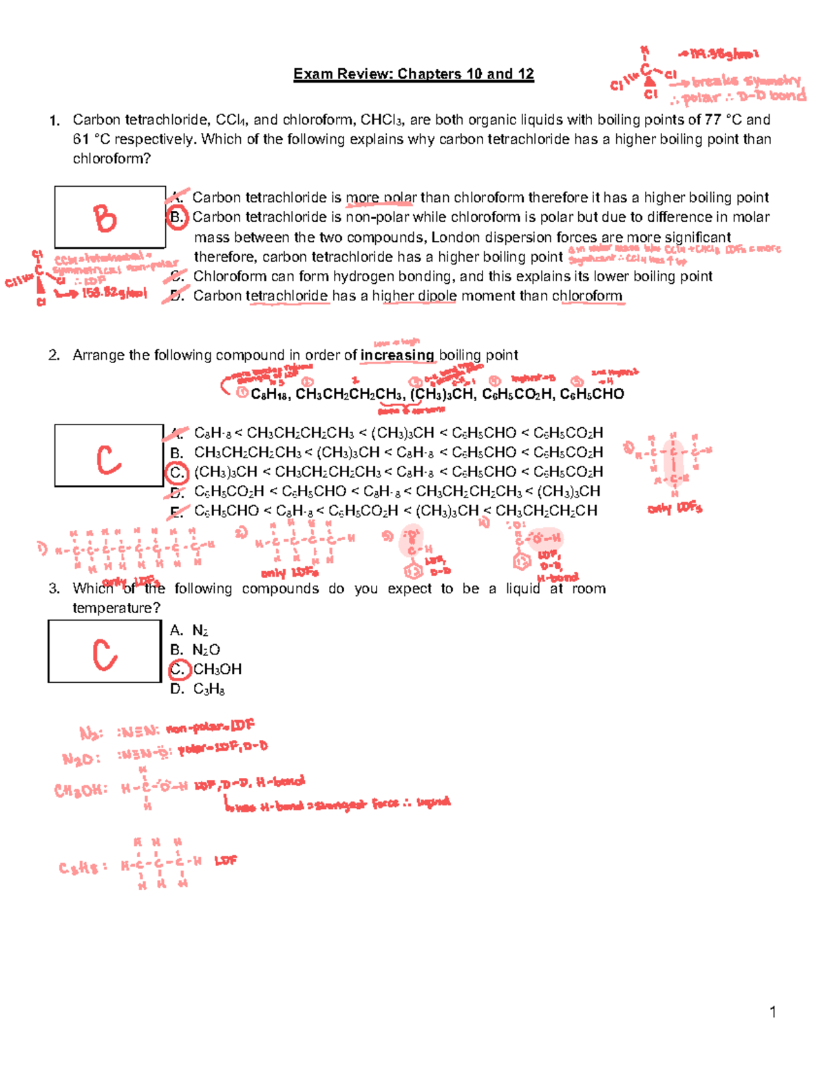 Exam 1 Practice Worksheet Key - Exam Review: Chapters 10 and 12 Carbon ...