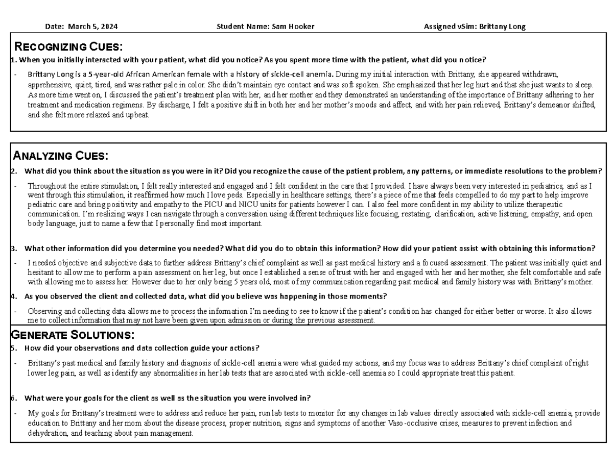 BL postsim worksheet - n/a - Date: March 5, 2024 Student Name: Sam ...