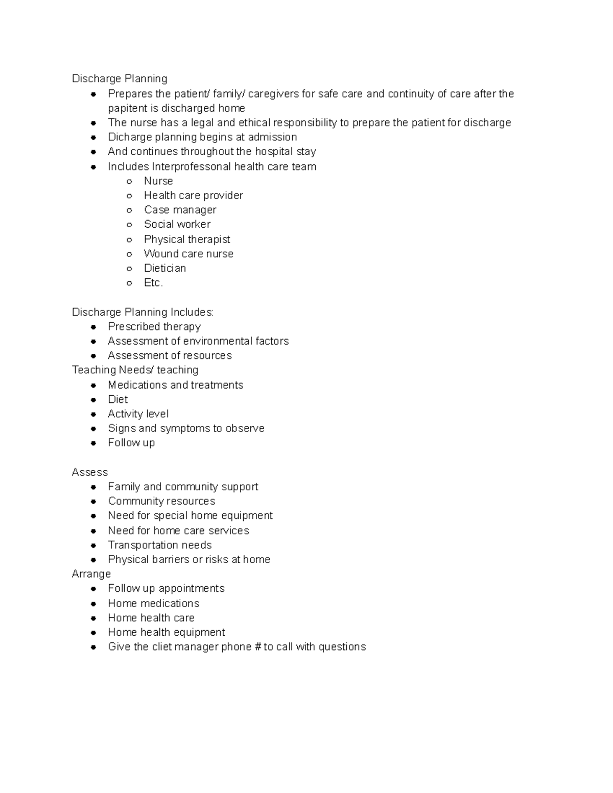 Discharge planning-1 - notes from class - Discharge Planning Prepares ...