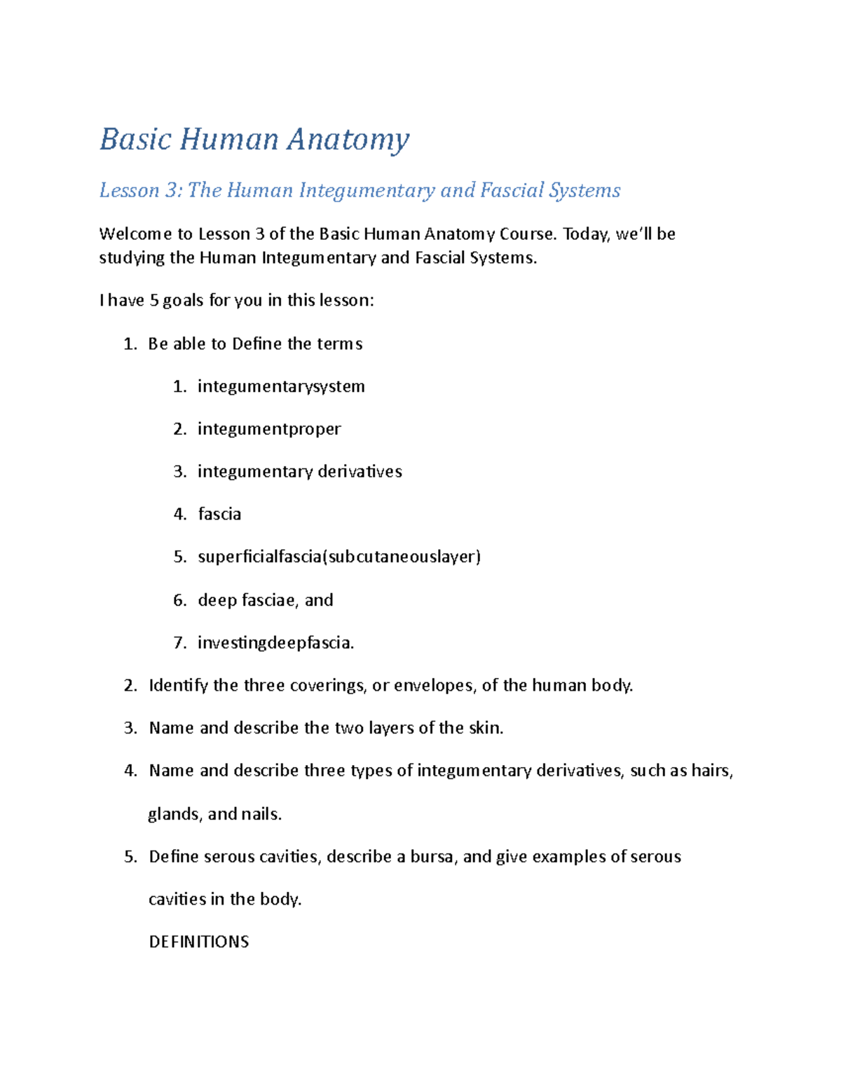 Basic Human Anatomy 2 - Lecture Notes - Basic Human Anatomy Lesson 3 ...