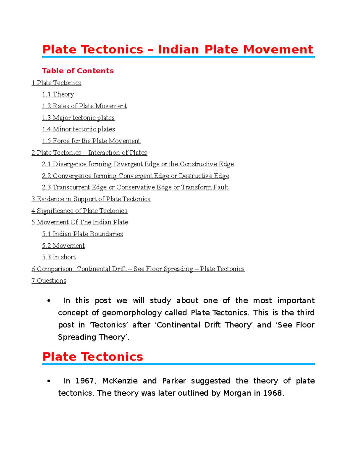 Plate Tectonics Indian Plate movement Plate Tectonics Indian Plate