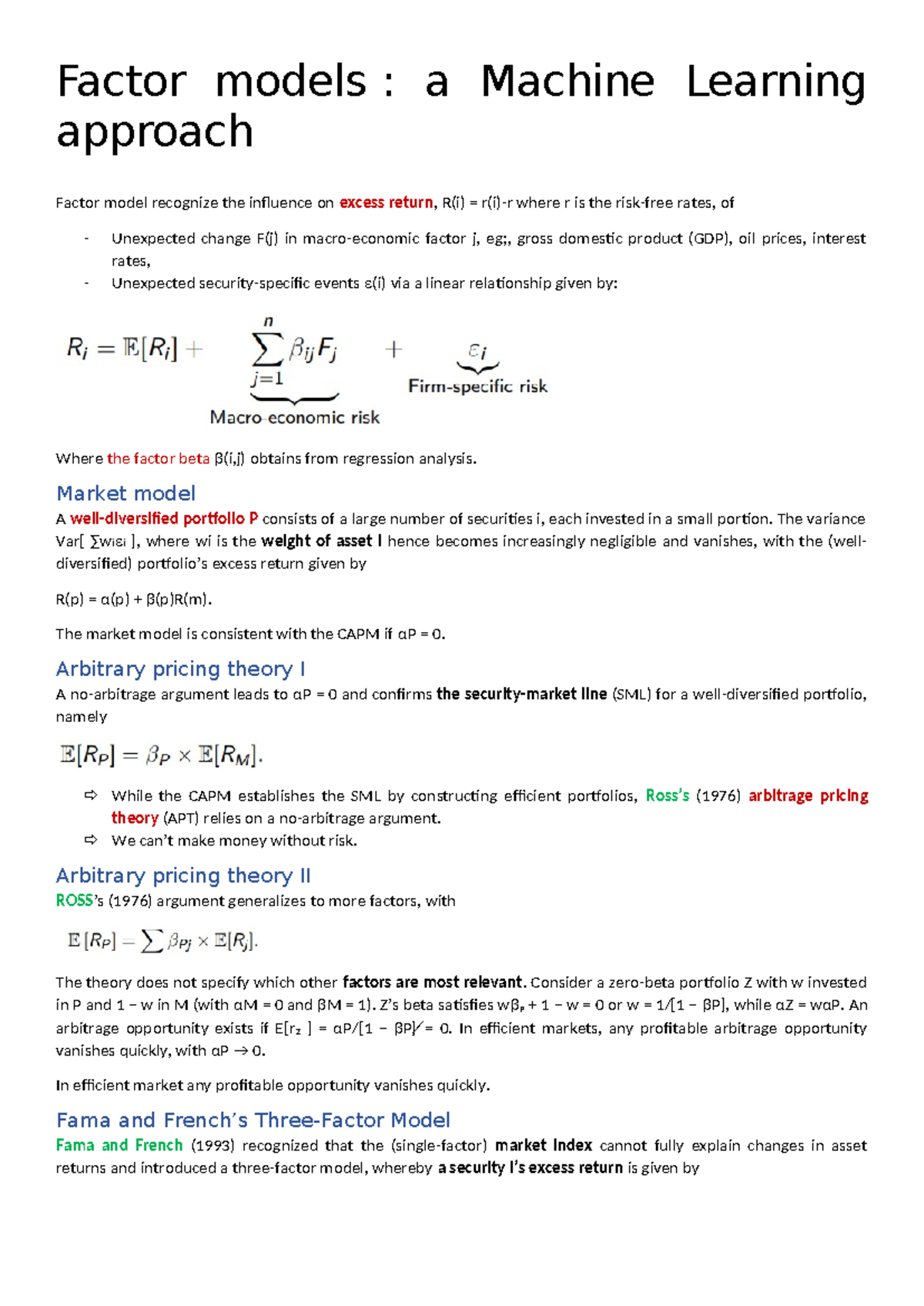 Factor models Economie Notes de cours - Factor models : a Machine ...
