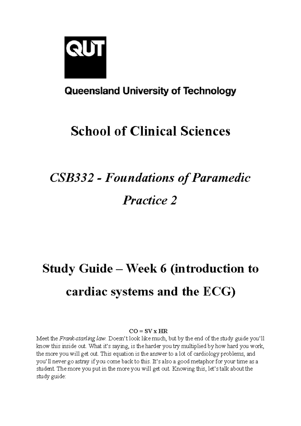 Week 8 - Cardiology - tutorial notes - School of Clinical Sciences ...