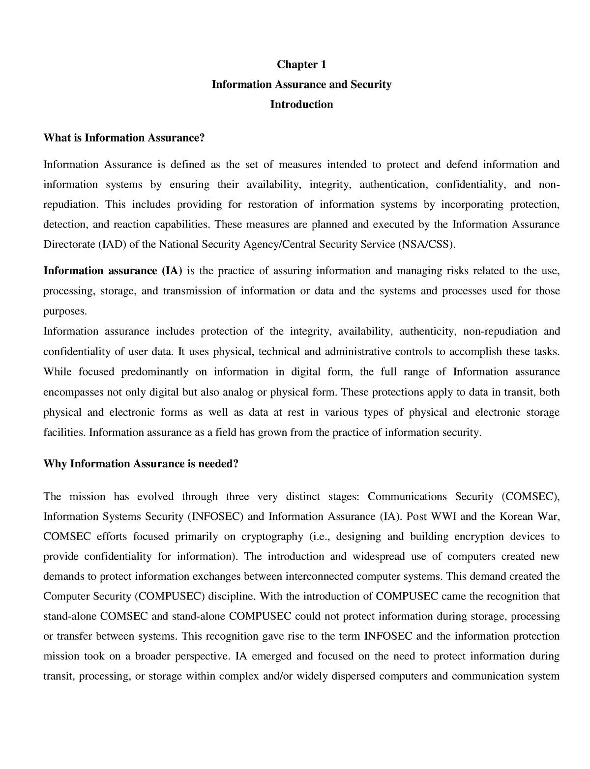 Information Assurance And Secu - Chapter 1 Information Assurance And ...