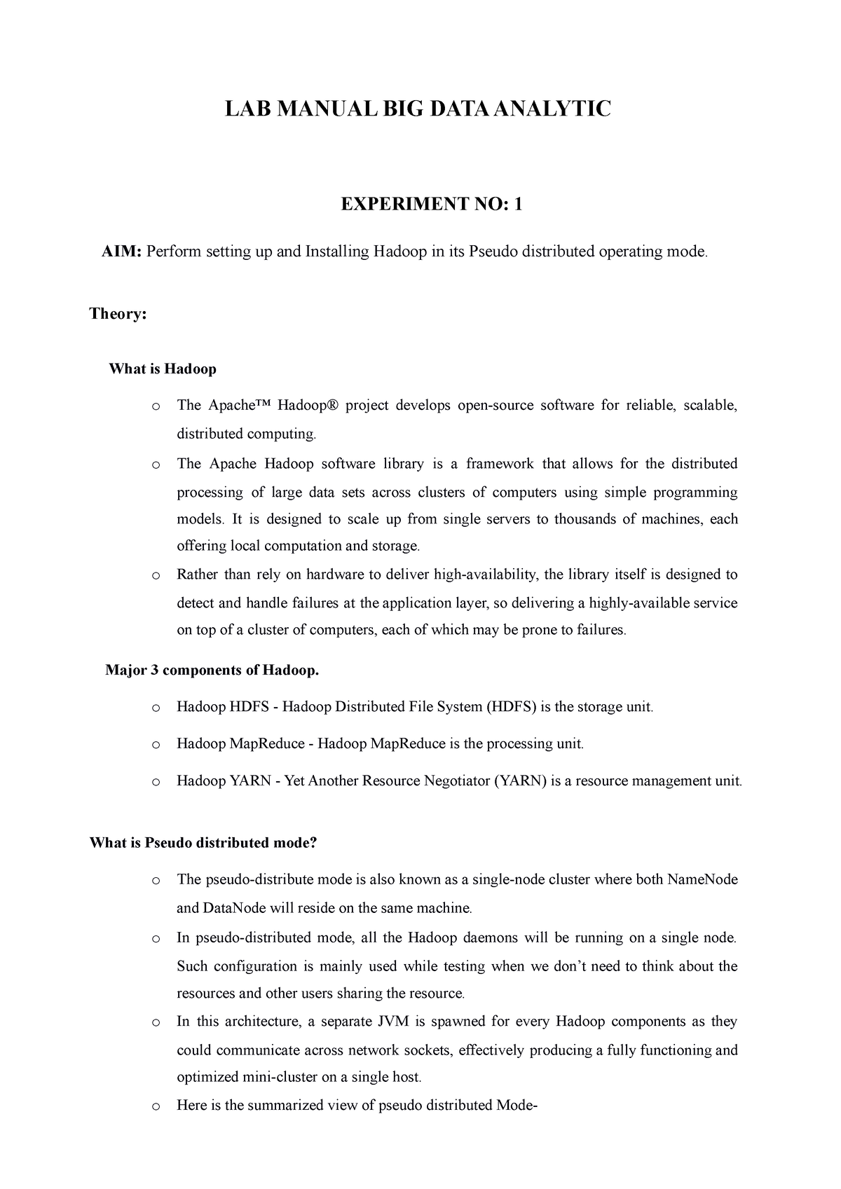 Final lab manual LAB MANUAL BIG DATA ANALYTIC EXPERIMENT NO 1