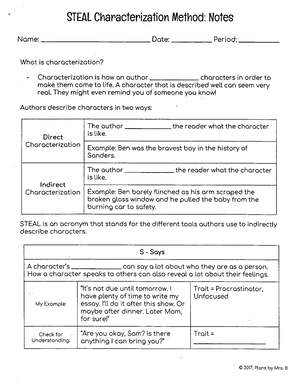 Steal Characterization Packet 21 E231 Studocu