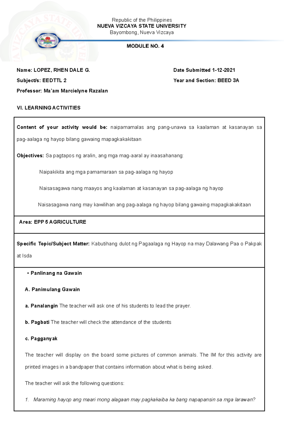 TTL2-MOD4-LAB - V DBVFBFNFNFBFBBDV - Republic of the Philippines NUEVA ...