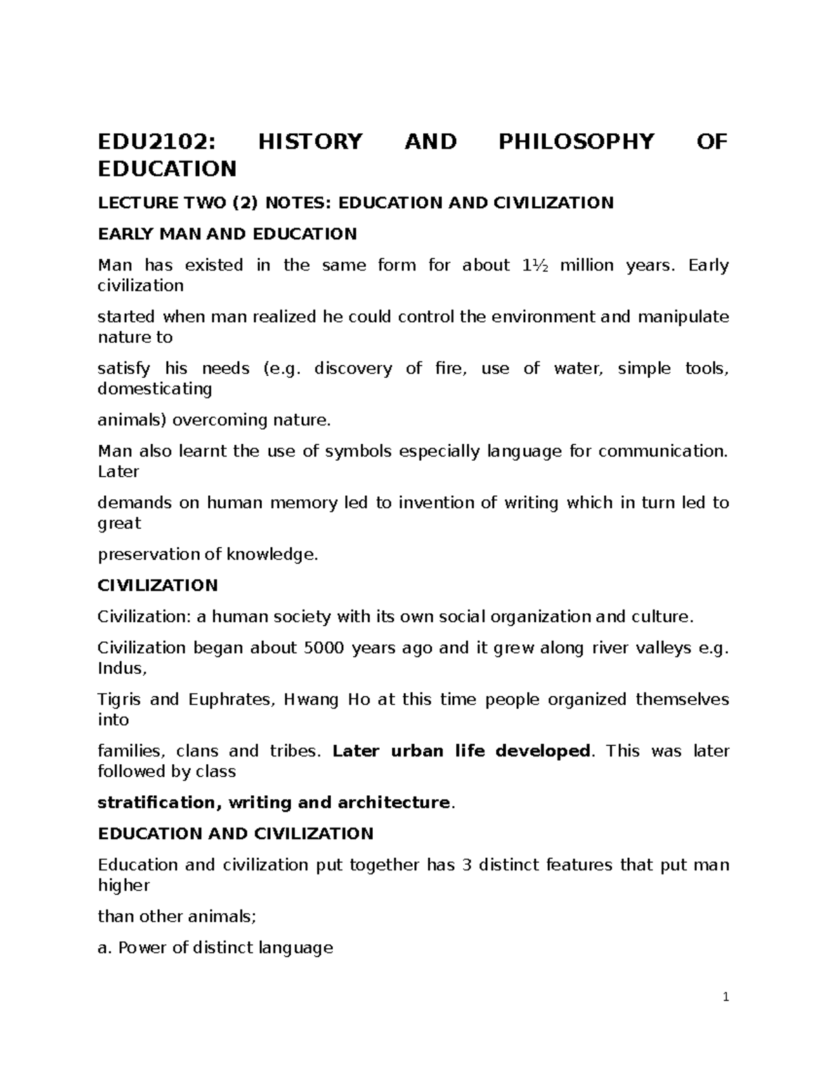 Lecture 2 Notes History AND Philosophy OF Education 4 Masomo Uploading EDU2102 HISTORY AND