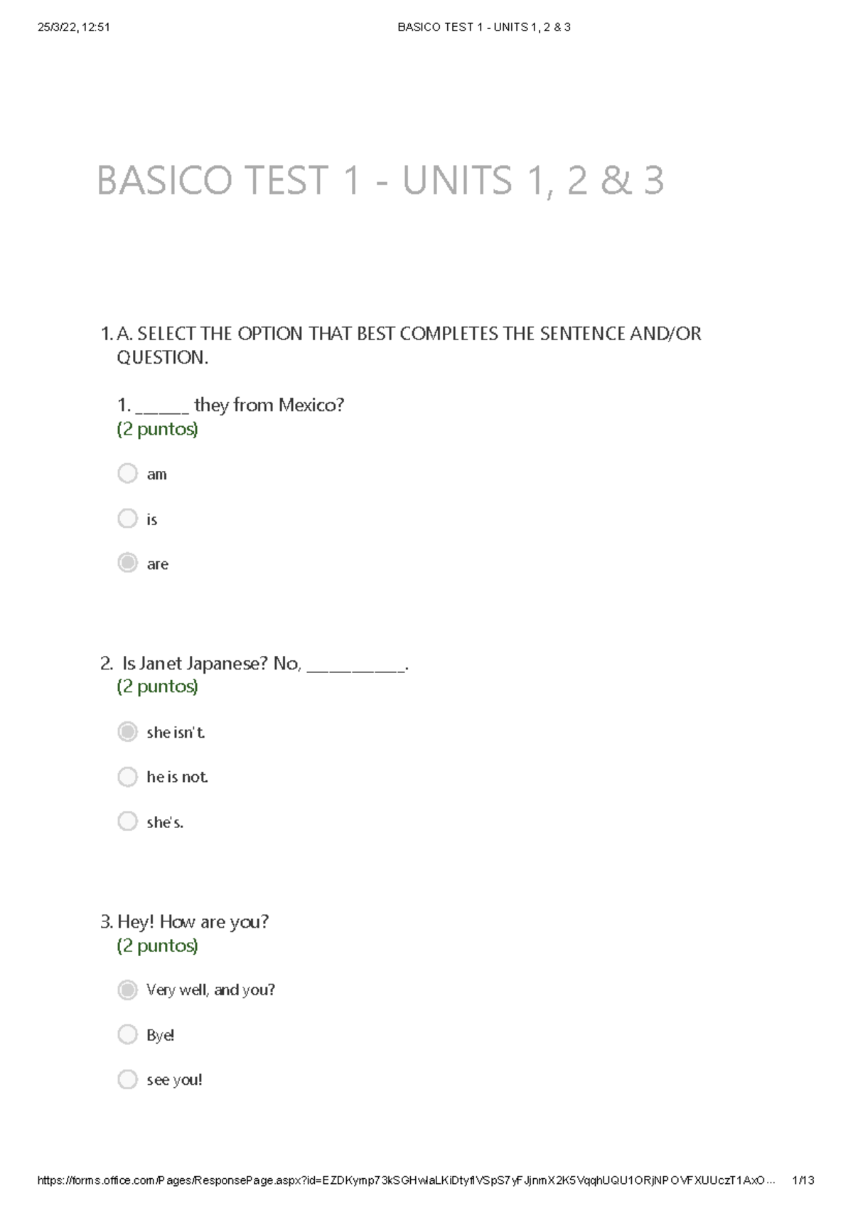 Basico TEST 1 - Units 1, 2 & 3 - BASICO TEST 1 - UNITS 1, 2 & 3 A ...