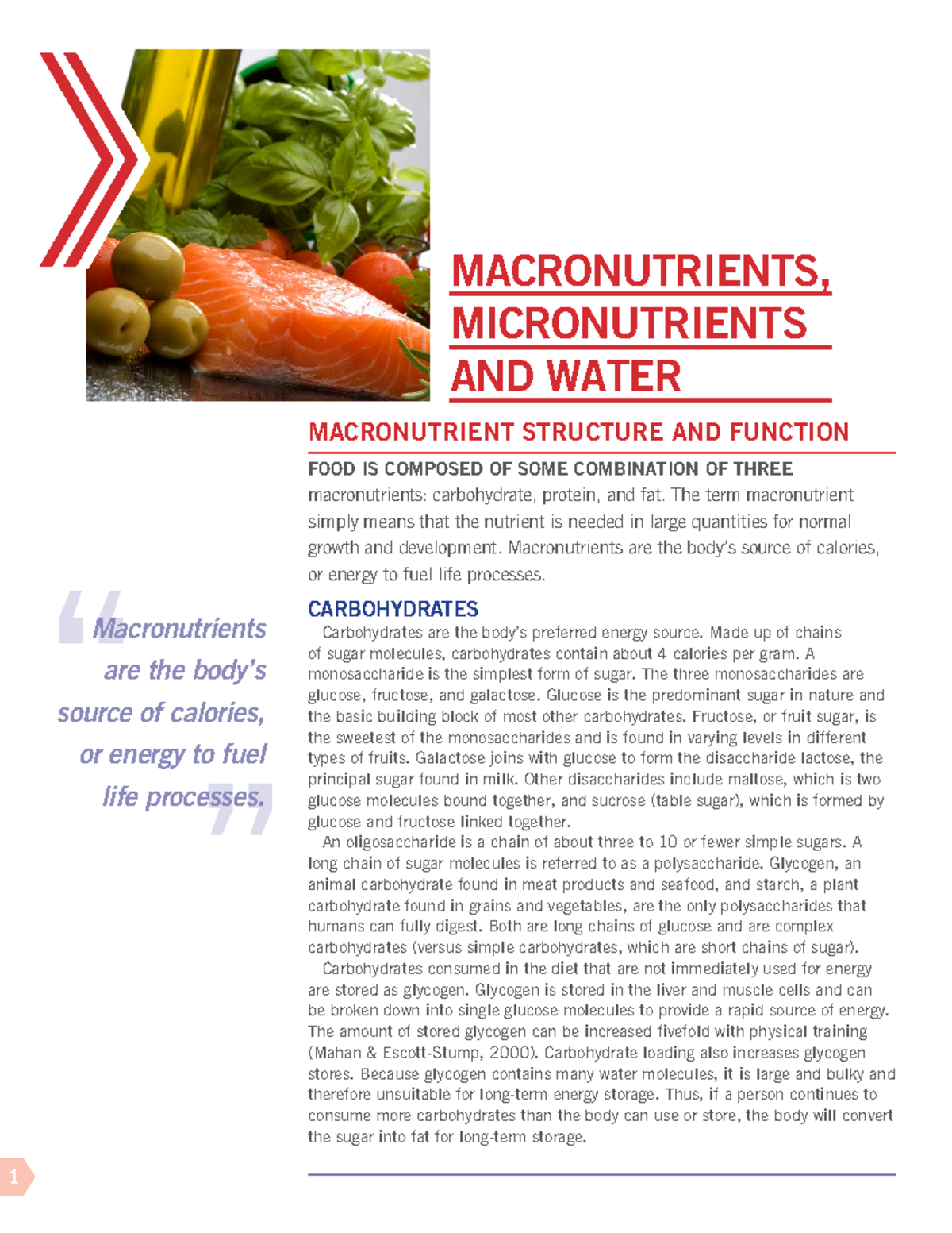 Nutrients - Notes - MACRONUTRIENT STRUCTURE AND FUNCTION ####### FOOD ...