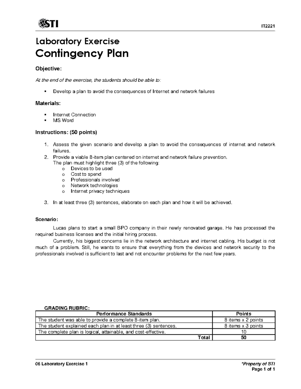 06 Laboratory Exercise 1 - IT 06 Laboratory Exercise 1 *Property of STI ...