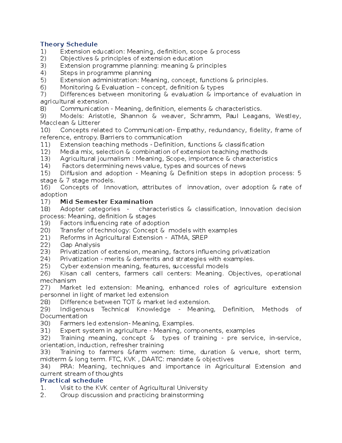 Theory Schedule Theory Schedule Extension education Meaning
