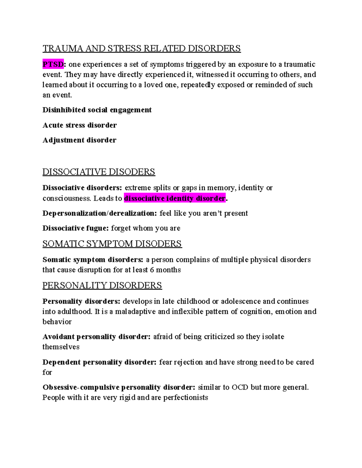 Psychological Disorders - TRAUMA AND STRESS RELATED DISORDERS PTSD: one ...